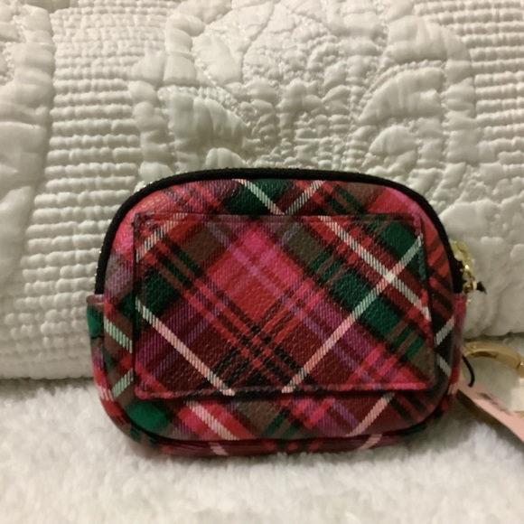 Victorias Secret Plaid Studded Key Chain Ring Essential Pouch Coin Wallet - Picture 4 of 7